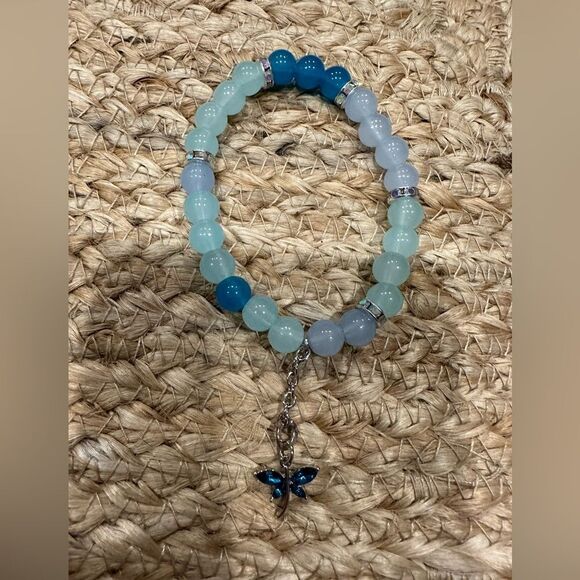 Handmade glass beaded butterfly stretch bracelet purple - Picture 1 of 5